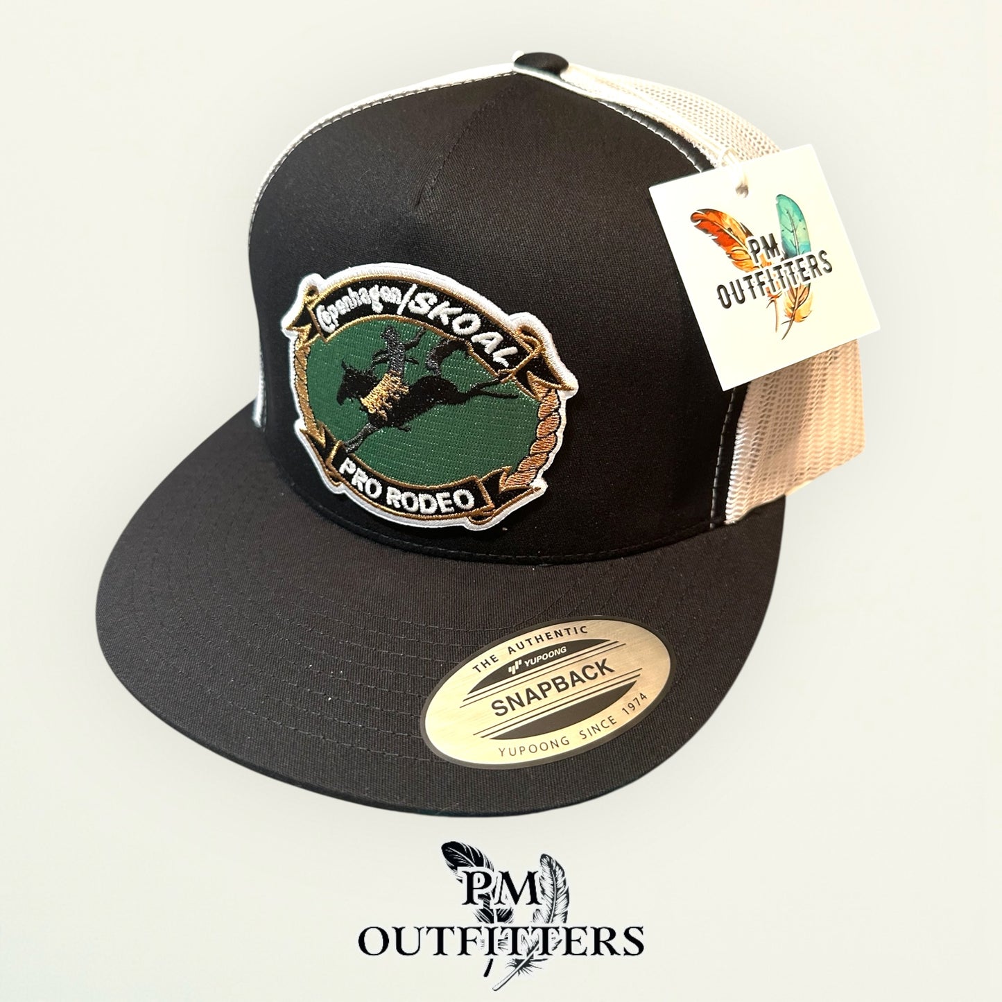 Copenhagen Skoal Pro Rodeo Trucker Hat — PM Outfitters Retro Patch | Yupoong Flat Bill Black White Western Heritage