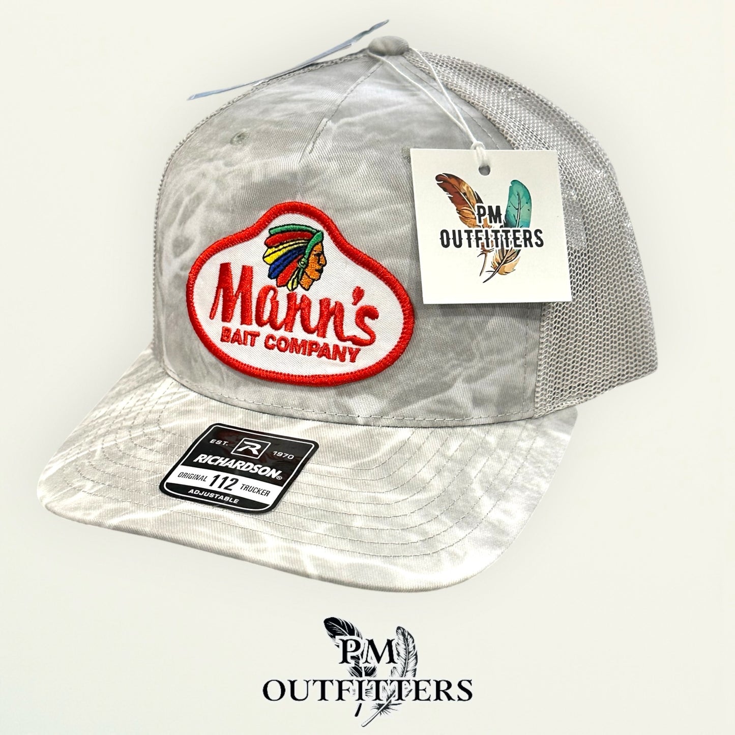 Mann's Bait Company Hat – PM Outfitters Retro Patch | Richardson 112 Mossy Oak Bonefish Camo