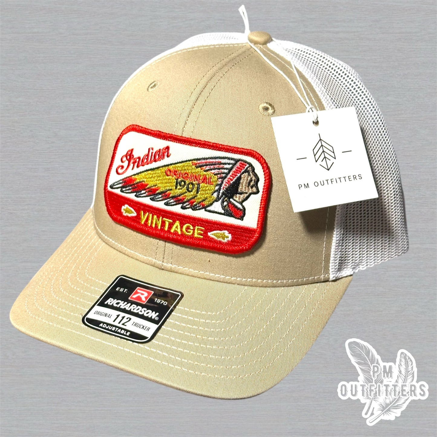 Indian Original Vintage Motorcycle Embroidered Patch Richardson 112 Trucker Hat