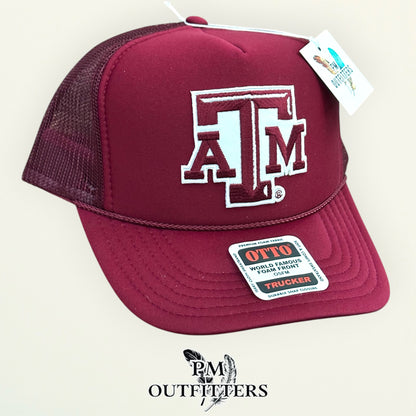 PM Outfitters Texas A&M Aggies ATM embroidered logo patch Otto foam front rope maroon trucker hat
