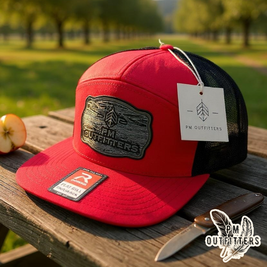 PM Outfitters Wood Grain Logo Patch 7-Panel Trucker Hat