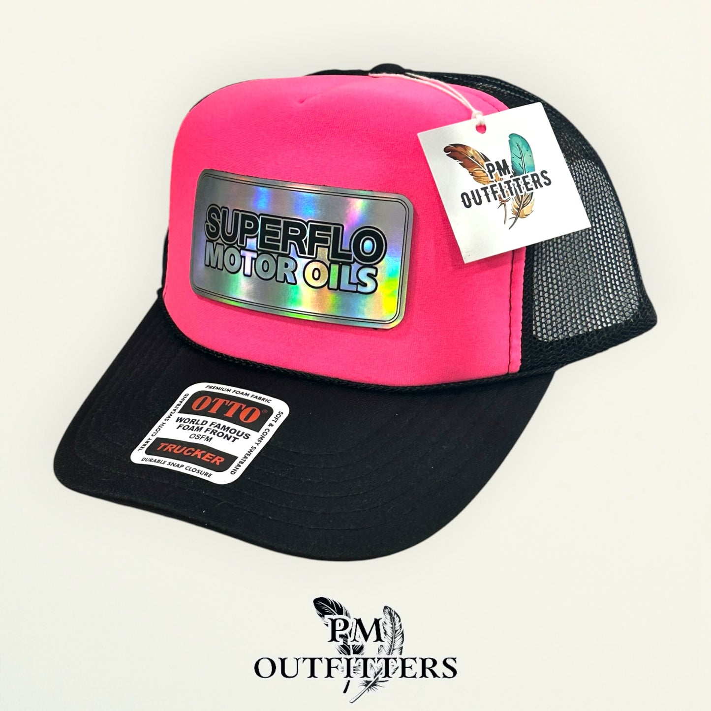 Superflo Motor Oils Trucker Hat | PM Outfitters Exclusive | Otto Foam Front Hot Pink & Black