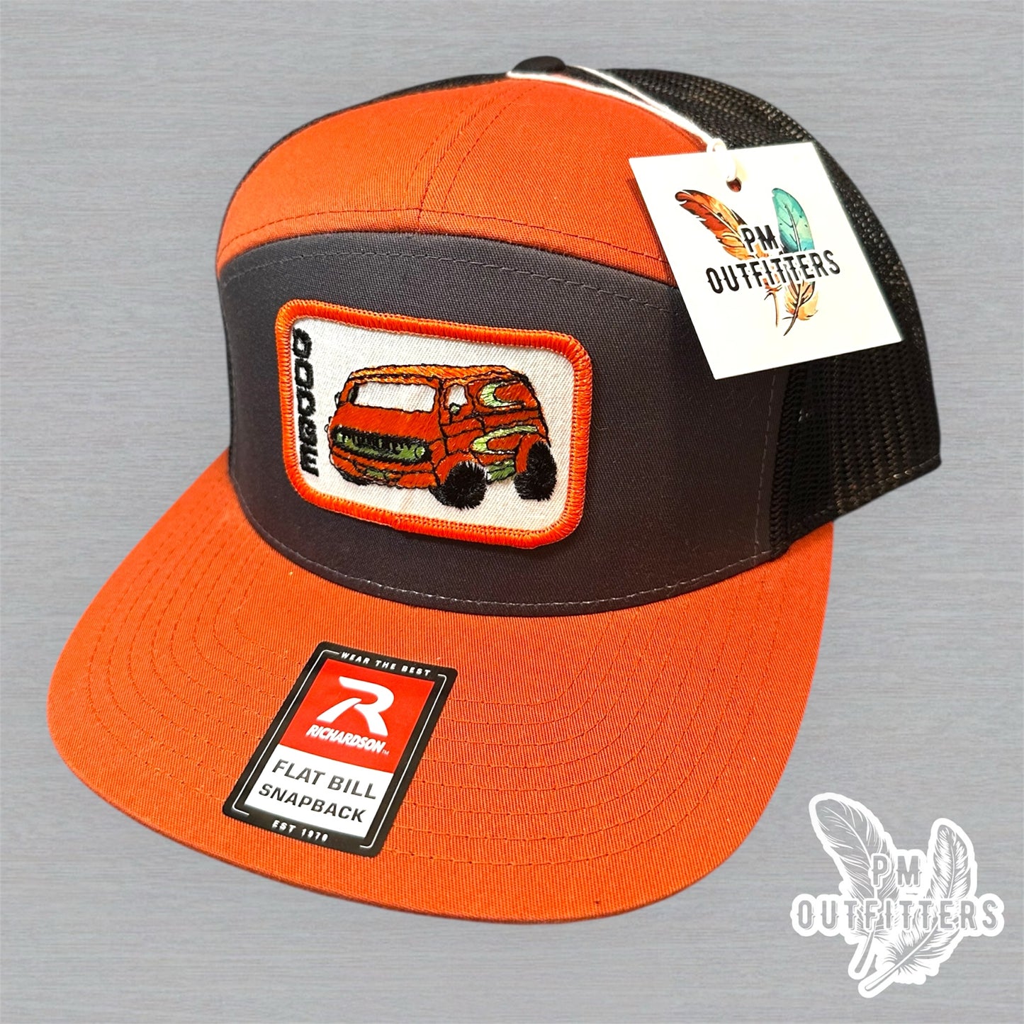 Vintage Dodge Van Patch Trucker Hat - Richardson 168 Orange Charcoal Black
