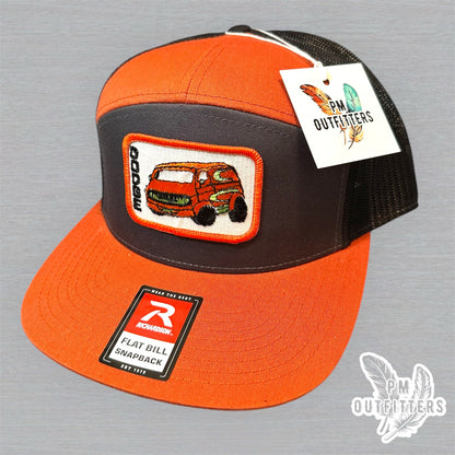 Vintage Dodge Van Patch Trucker Hat - Richardson 168 Orange Charcoal Black