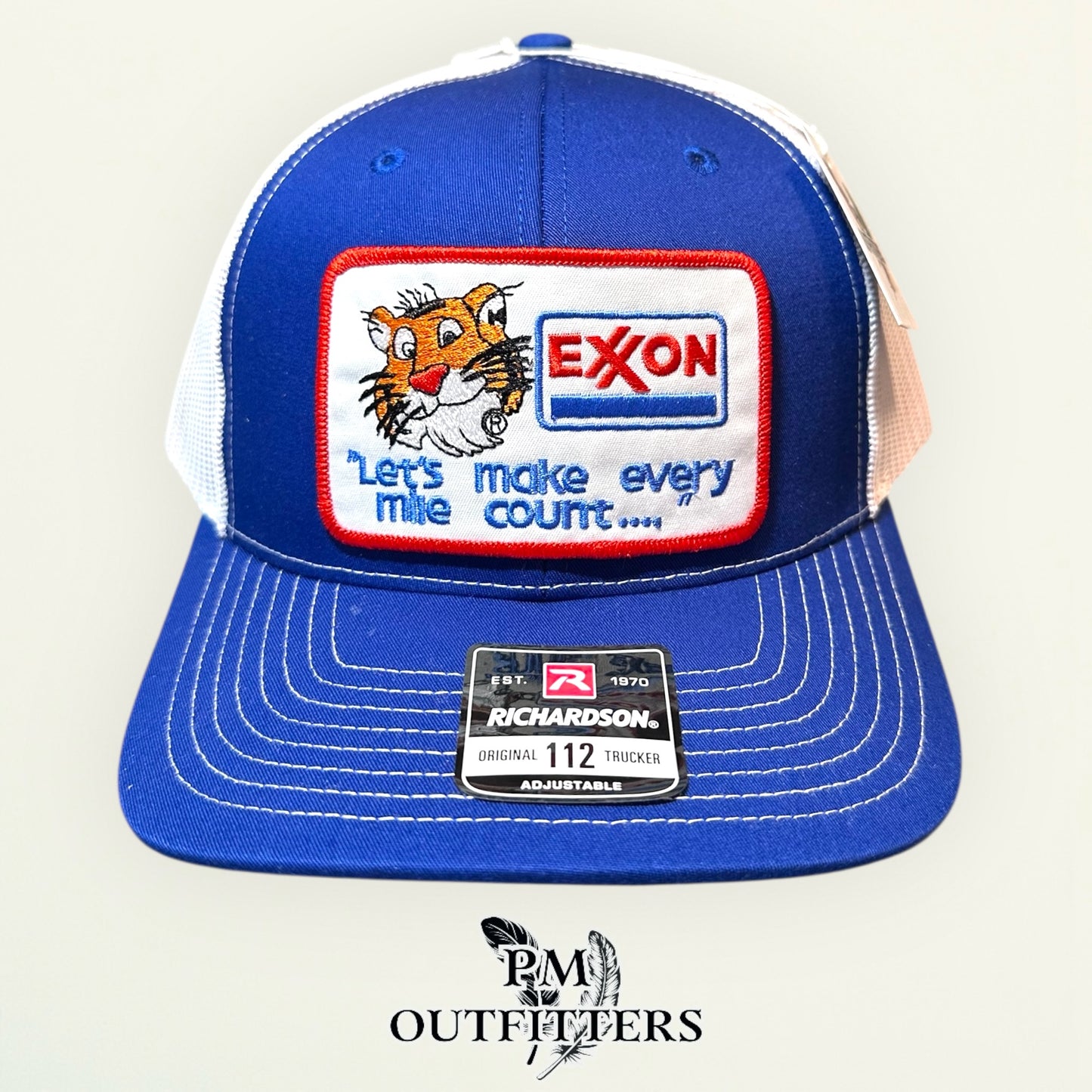 Exxon Tiger Trucker Hat - PM Outfitters Retro Patch | Richardson 112 Royal Blue White