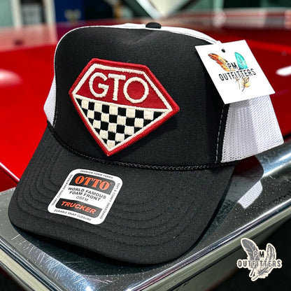GTO Trucker Hat – PM Outfitters True Vintage Patch | Otto Foam Rope Black & White Muscle Car