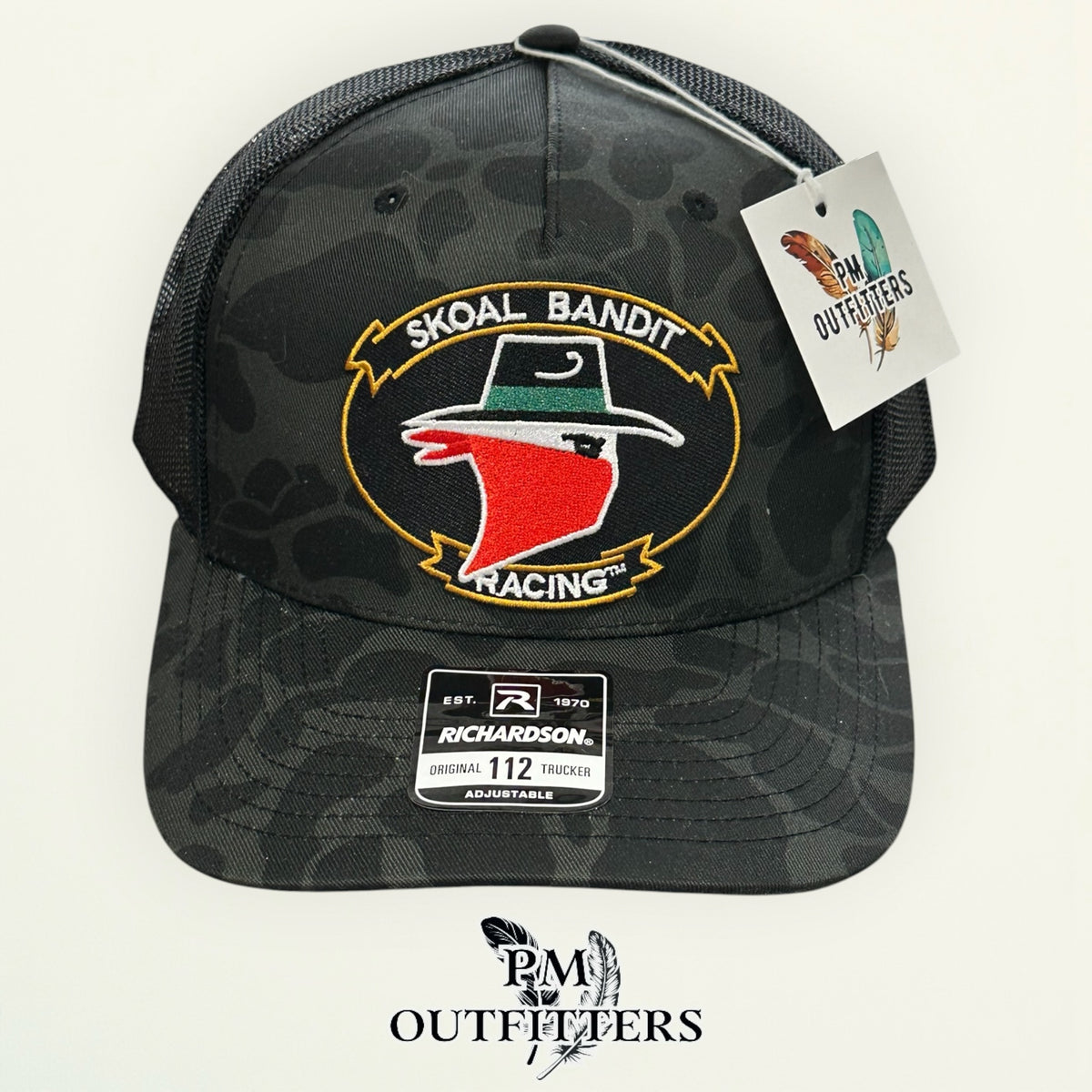 Skoal Bandit Racing trucker hat black mesh back Sable Duck camo Richardson 112