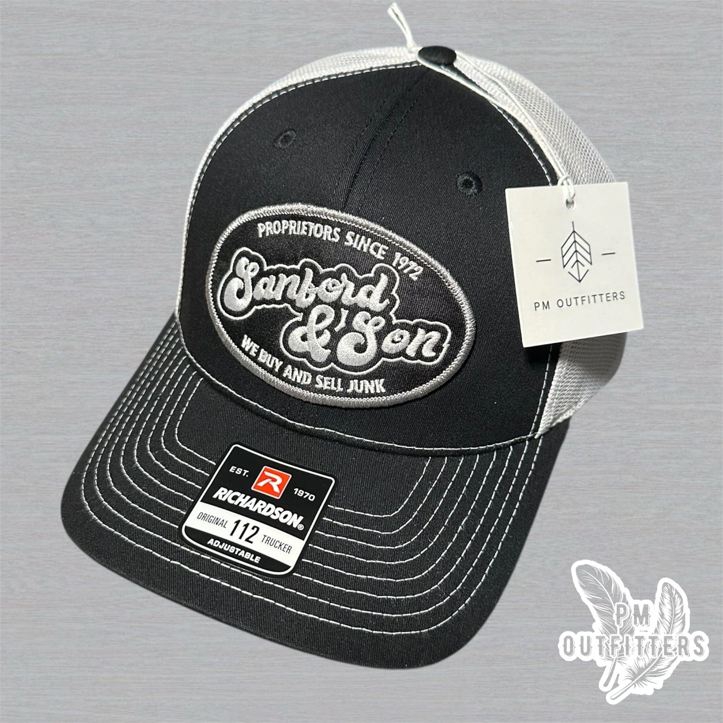 Retro Sanford & Son Embroidered Patch Black & White Richardson 112 Trucker Hat