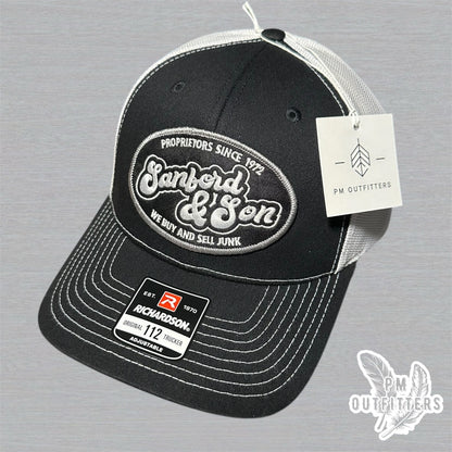 Retro Sanford & Son Embroidered Patch Black & White Richardson 112 Trucker Hat