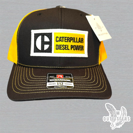 Caterpillar Diesel Power Trucker Hat - PM Outfitters Retro Patch | Richardson 112 Black Yellow CAT