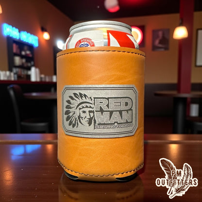 PM Outfitters Custom Laser Engraved Red Man Chewing Tobacco Premium Leatherette Can Koozie