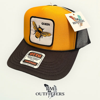 Queen Bee Trucker Hat - PM Outfitters Animal Patch Series | Otto Foam Front Black & Gold