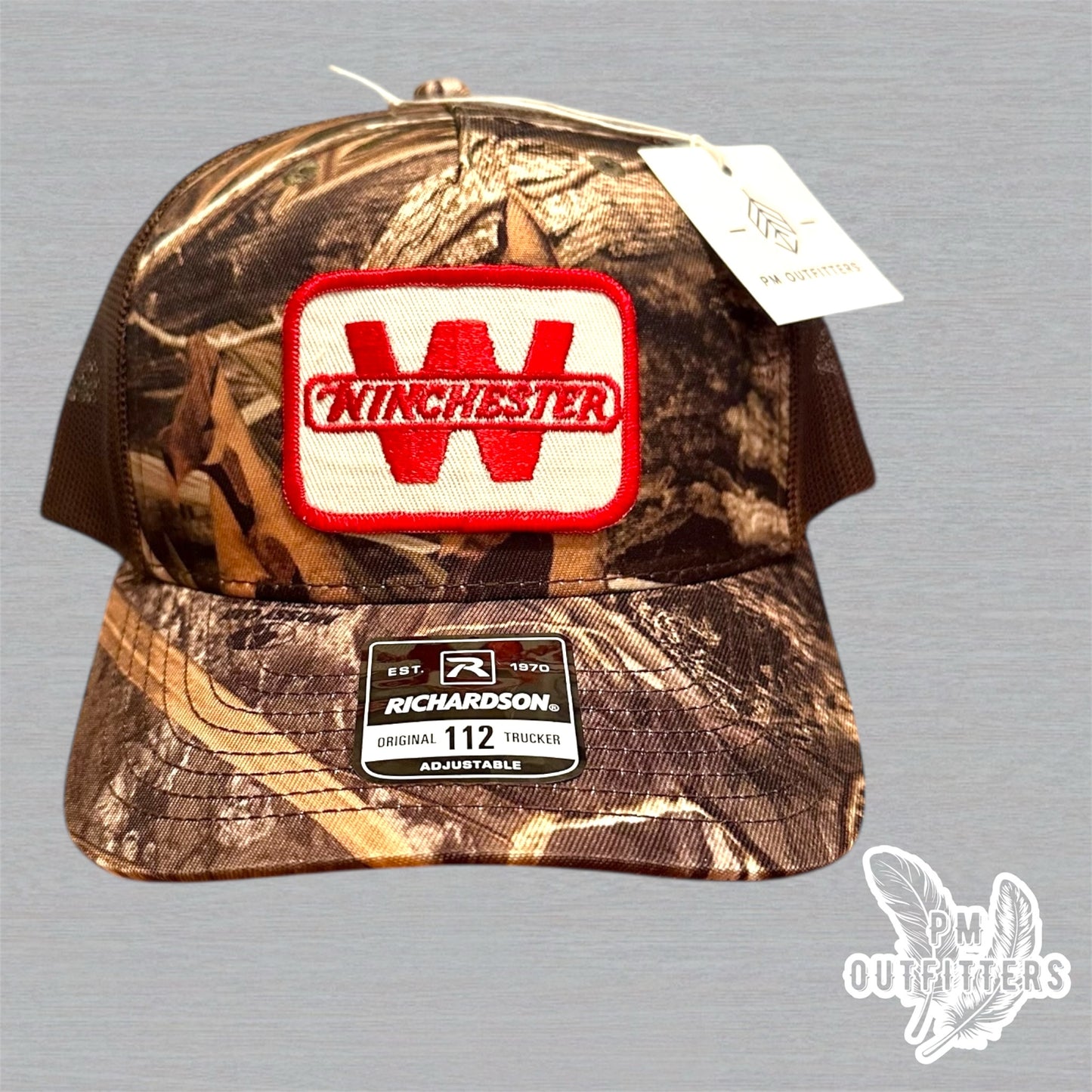 Winchester Firearms Vintage Patch Trucker Hat - Richardson 112 Mossy Oak Shadow Grass Camo