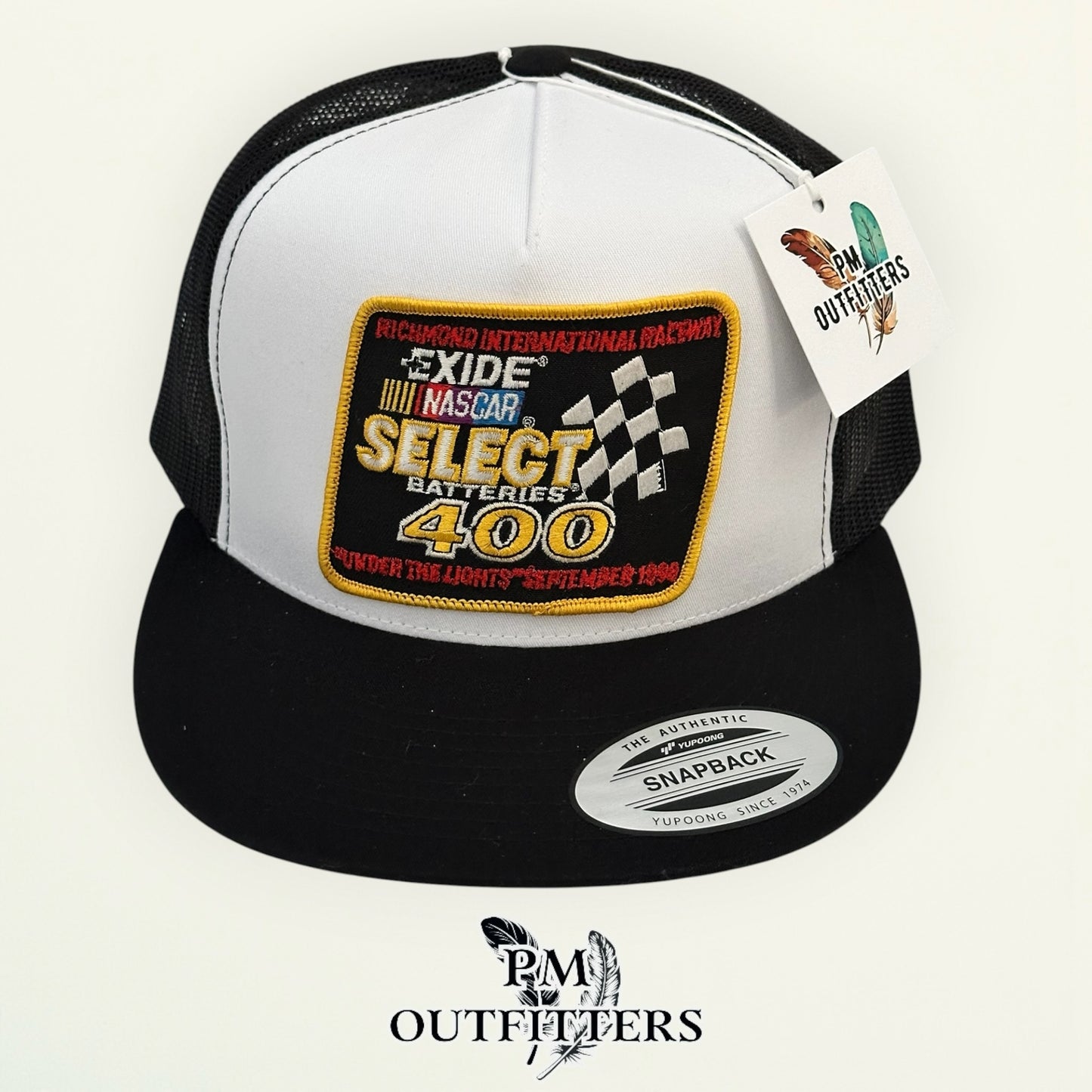 PM Outfitters vintage 1998 NASCAR Exide Richmond 400 authentic vintage patch Yupoong 6006 white black
