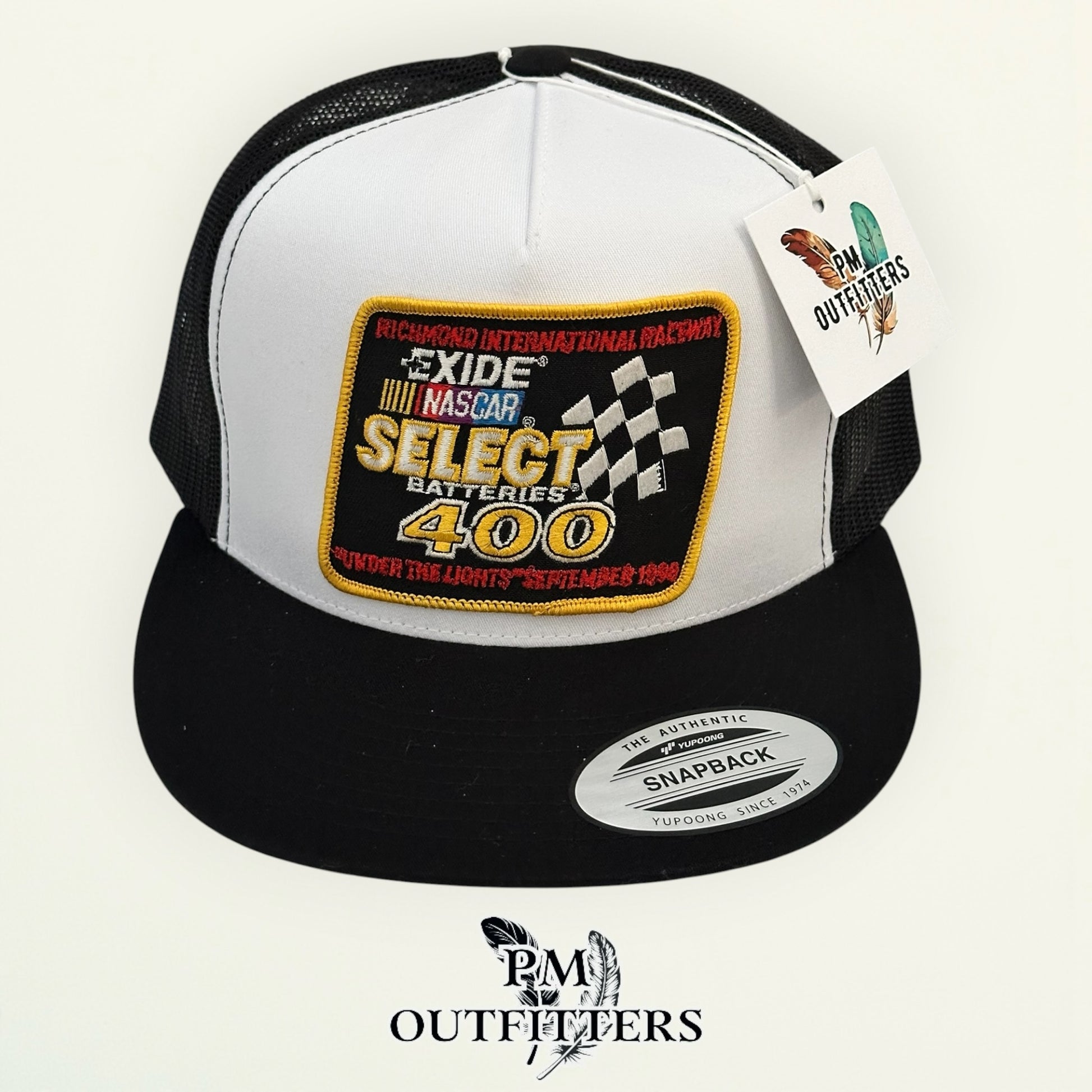 PM Outfitters vintage 1998 NASCAR Exide Richmond 400 authentic vintage patch Yupoong 6006 white black