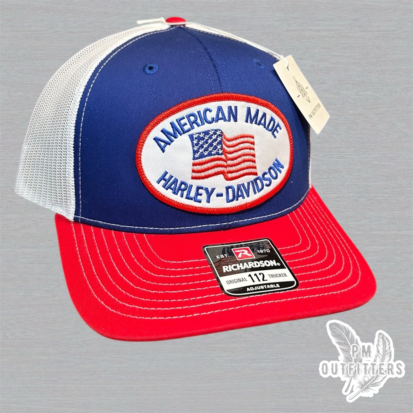 American Made Harley-Davidson Trucker Hat - Red, Blue & White Richardson 112