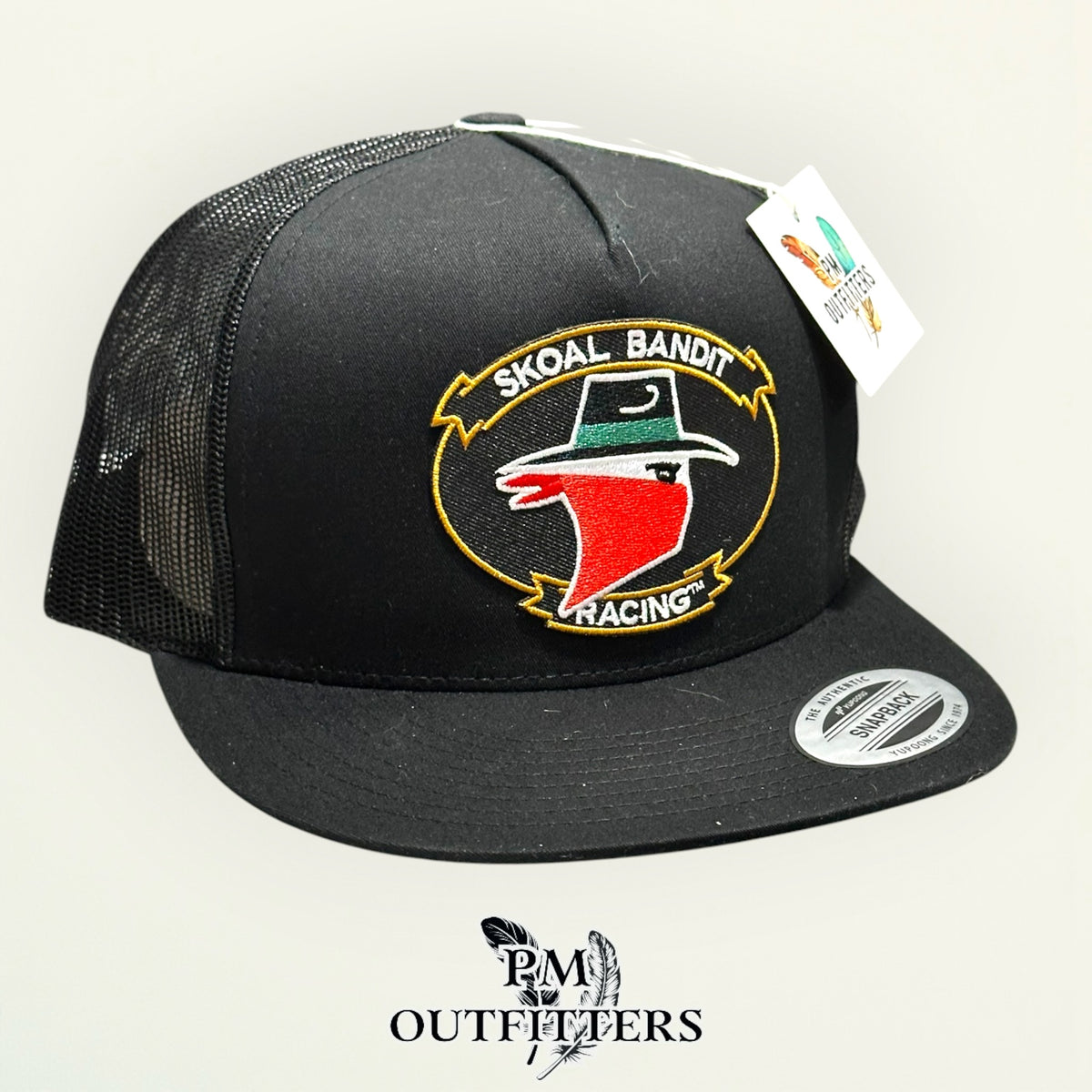 Skoal Bandit Racing flat bill hat profile view all black