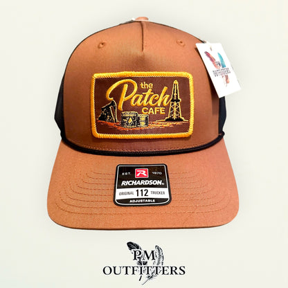 The Patch Cafe Oilfield Trucker Hat | Richardson 112 Rope | Caramel Black | Landman Hat