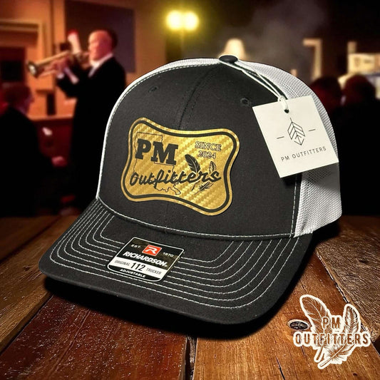 PM Outfitters Custom Design Saints Theme Carbon Fiber Logo Trucker Hat