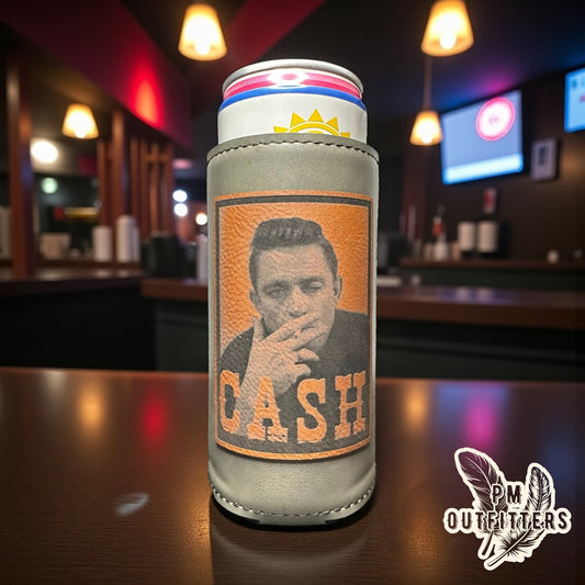 PM Outfitters Custom Laser Engraved Johnny Cash Premium Leatherette Slim Can Koozie