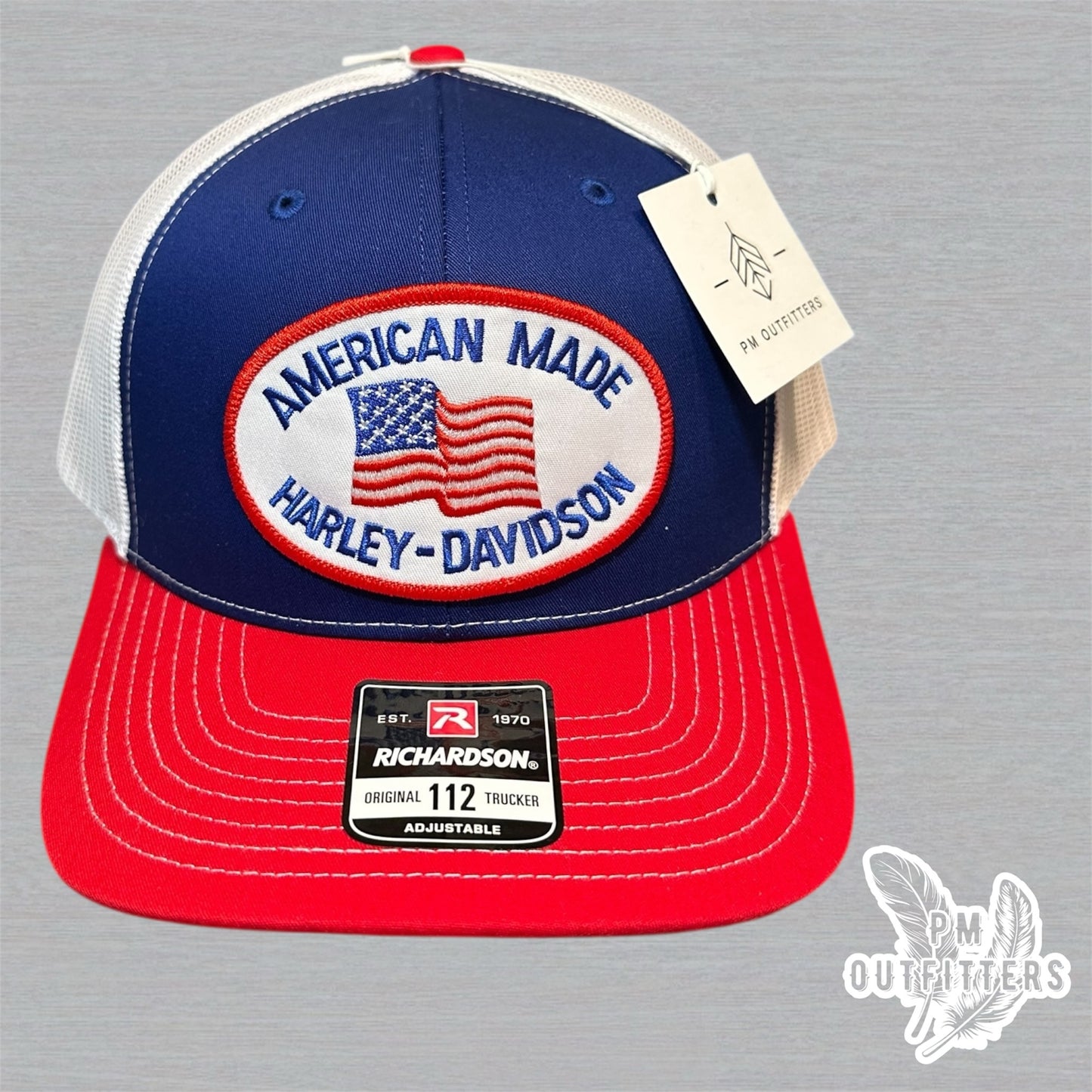 American Made Harley-Davidson Trucker Hat - Red, Blue & White Richardson 112
