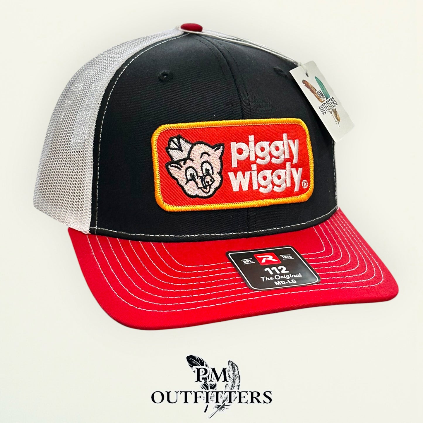 Piggly Wiggly Hat Retro Patch | Richardson 112 Black Red White Trucker