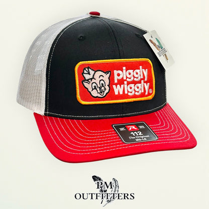 Piggly Wiggly Hat Retro Patch | Richardson 112 Black Red White Trucker