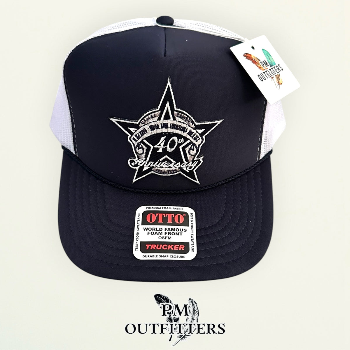 PM Outfitters Dallas Cowboys 40th Anniversary embroidered patch Otto foam front rope navy white trucker hat