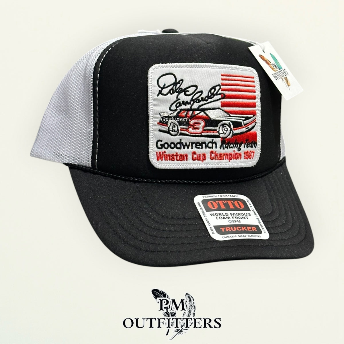 Dale Earnhardt Goodwrench trucker hat profile view black foam front rope brim