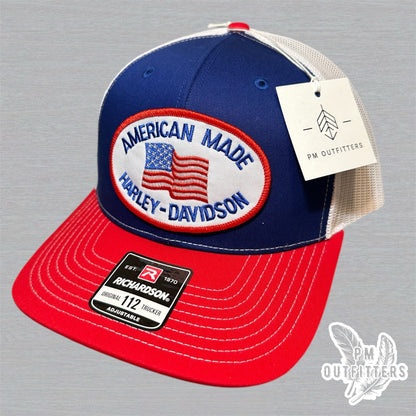 American Made Harley-Davidson Trucker Hat - Red, Blue & White Richardson 112