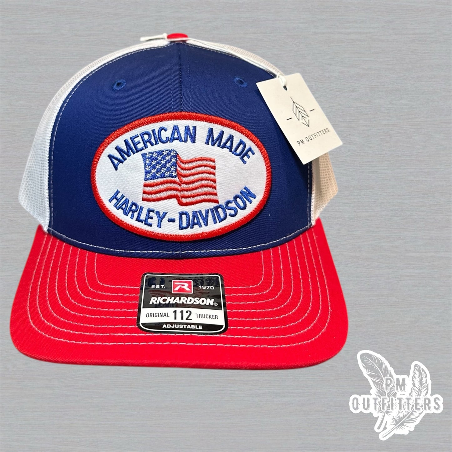 American Made Harley-Davidson Trucker Hat - Red, Blue & White Richardson 112
