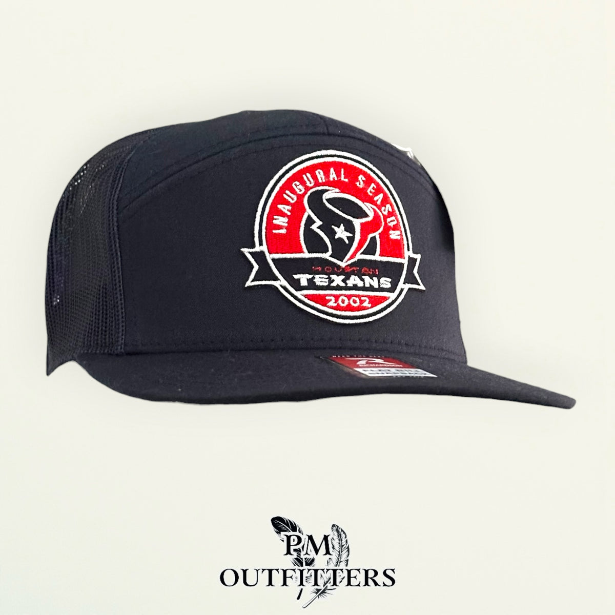 PM Outfitters Houston Texans Inaugural Season 2002 embroidered patch Richardson 168 black trucker hat
