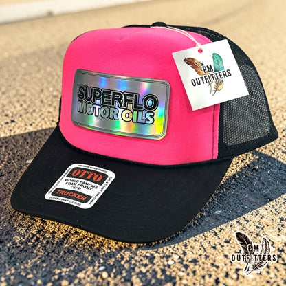 Superflo Motor Oils Trucker Hat | PM Outfitters Exclusive | Otto Foam Front Hot Pink & Black