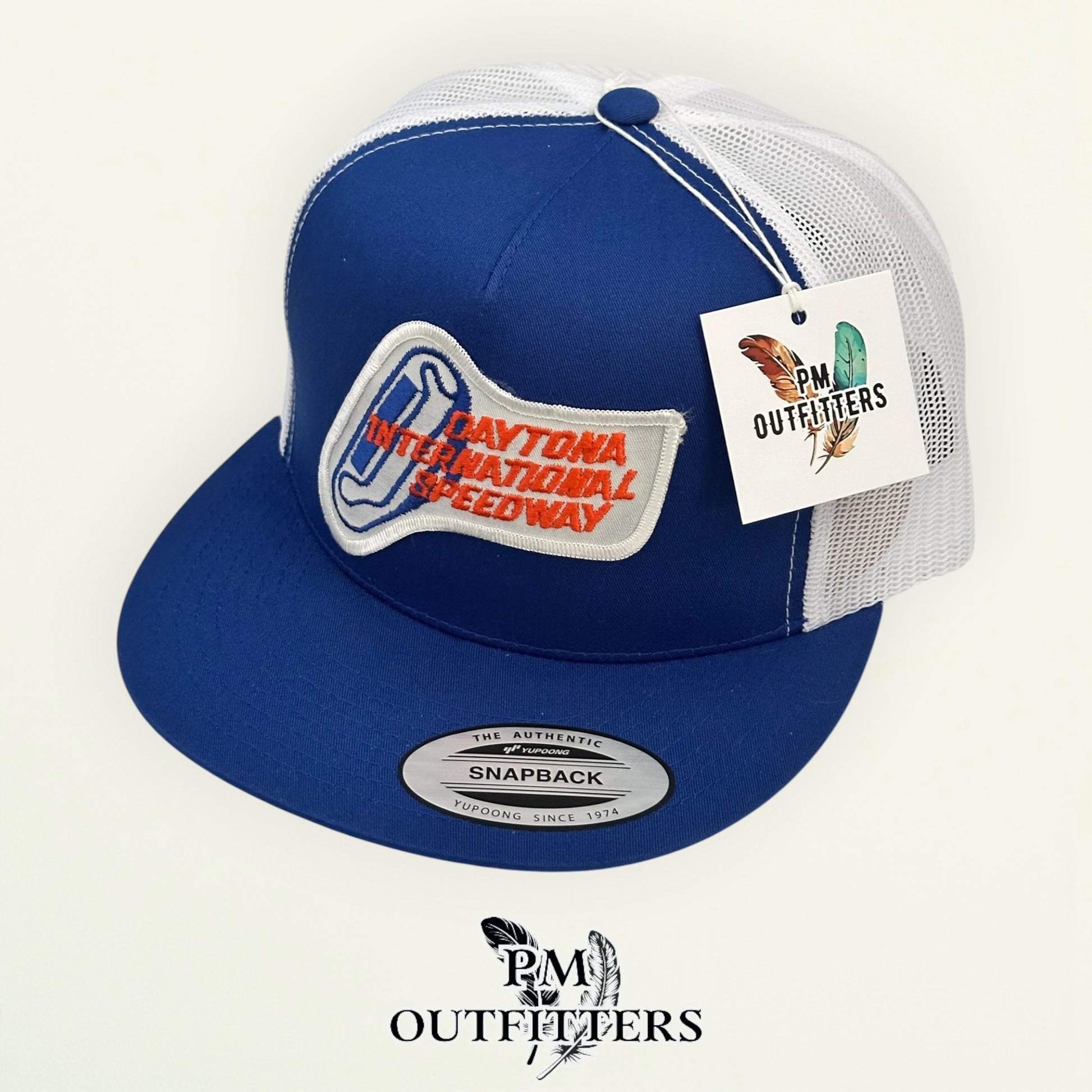 PM Outfitters vintage Daytona International Speedway authentic vintage patch Yupoong 6006 blue white