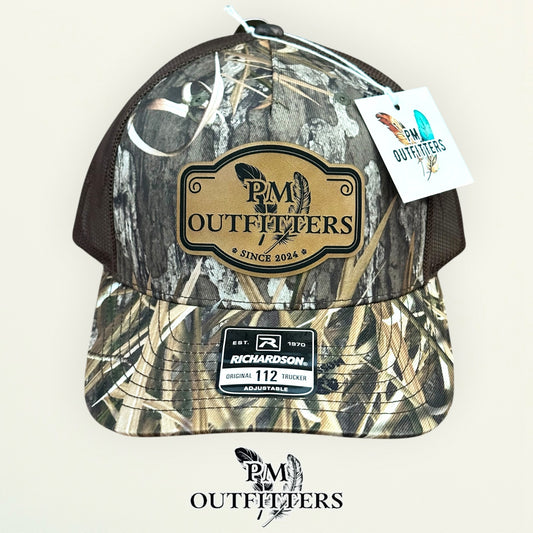 PM Outfitters logo patch detail crossed feathers Since 2024 vegan leather