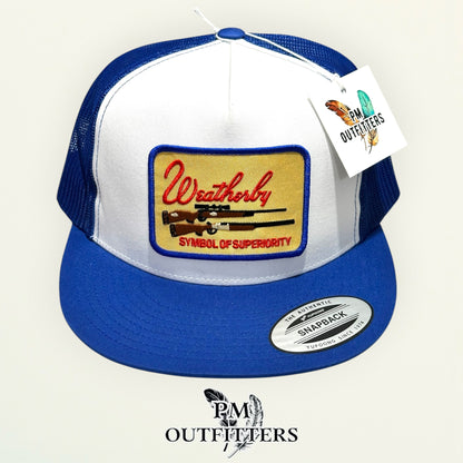 Weatherby flat bill hat blue mesh back white front