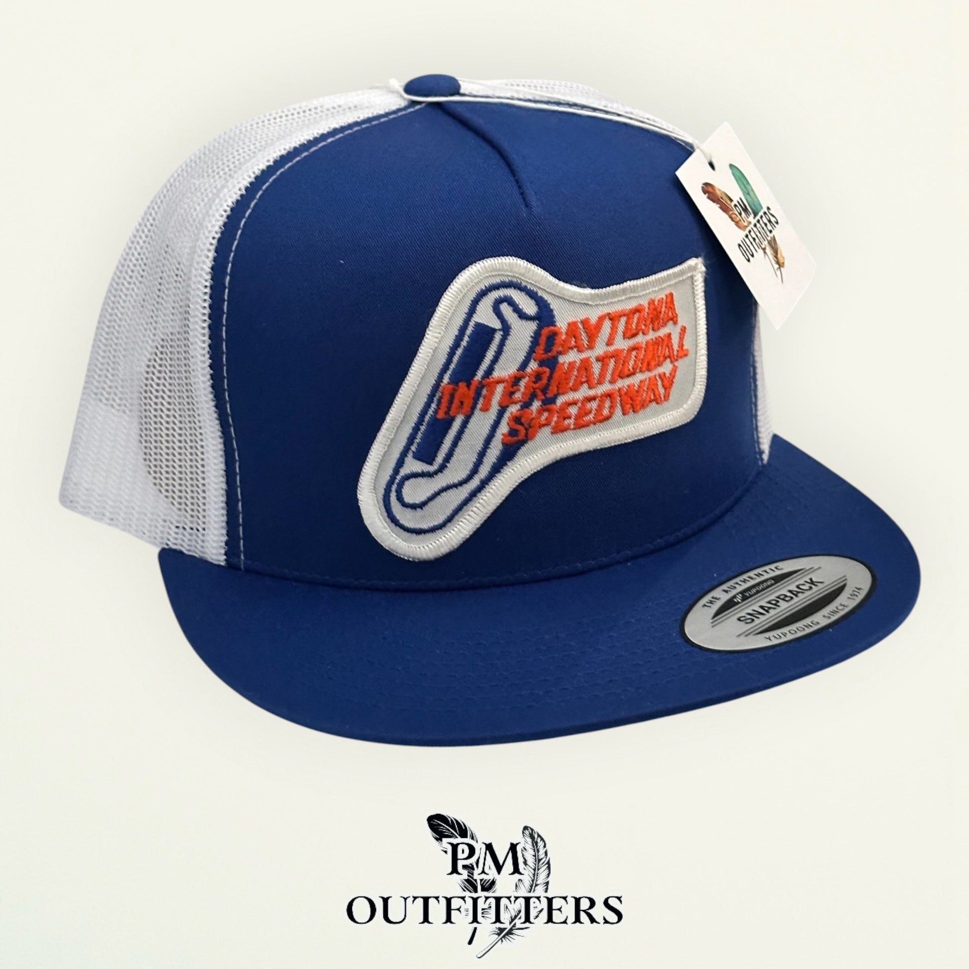 PM Outfitters vintage Daytona International Speedway authentic vintage patch Yupoong 6006 blue white