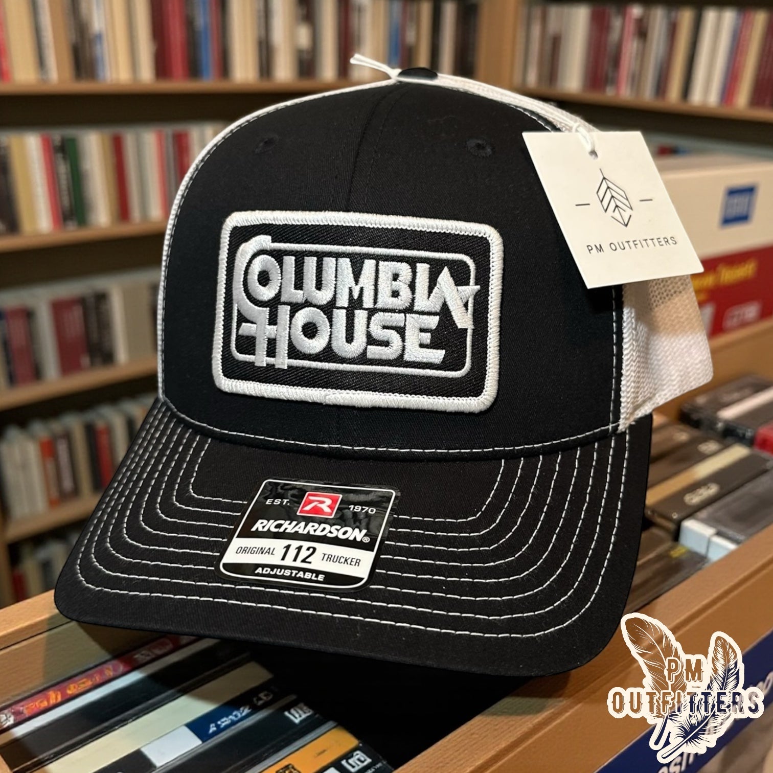PM Outfitters Columbia House trucker hat Richardson 112 black white retro 90s patch