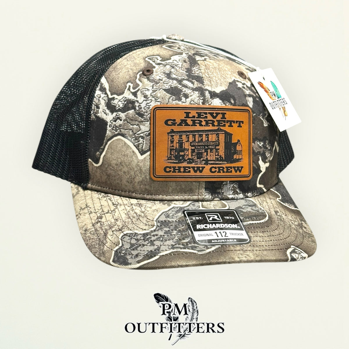 Levi Garrett Chew Crew trucker hat profile view camo brim