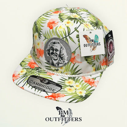 Jimmy Buffett Embroidered Patch Hat – Pitbull Cambridge PB309 Cream Floral Rope Unstructured | PM Outfitters