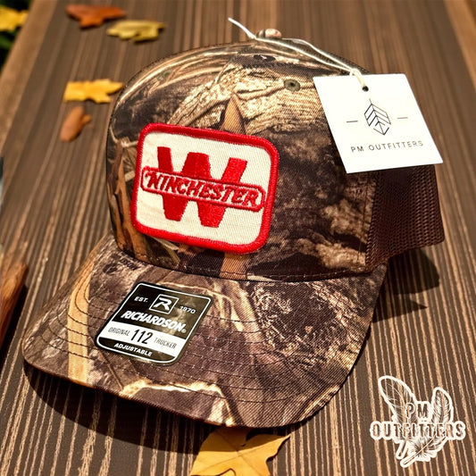 Winchester Firearms Vintage Patch Trucker Hat - Richardson 112 Mossy Oak Shadow Grass Camo