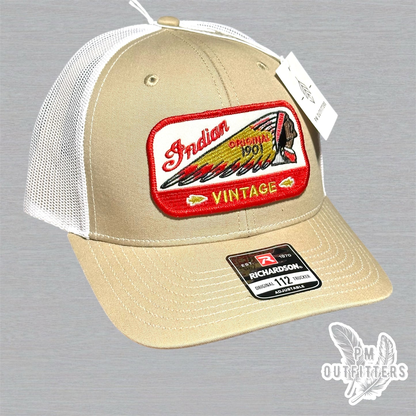 Indian Original Vintage Motorcycle Embroidered Patch Richardson 112 Trucker Hat