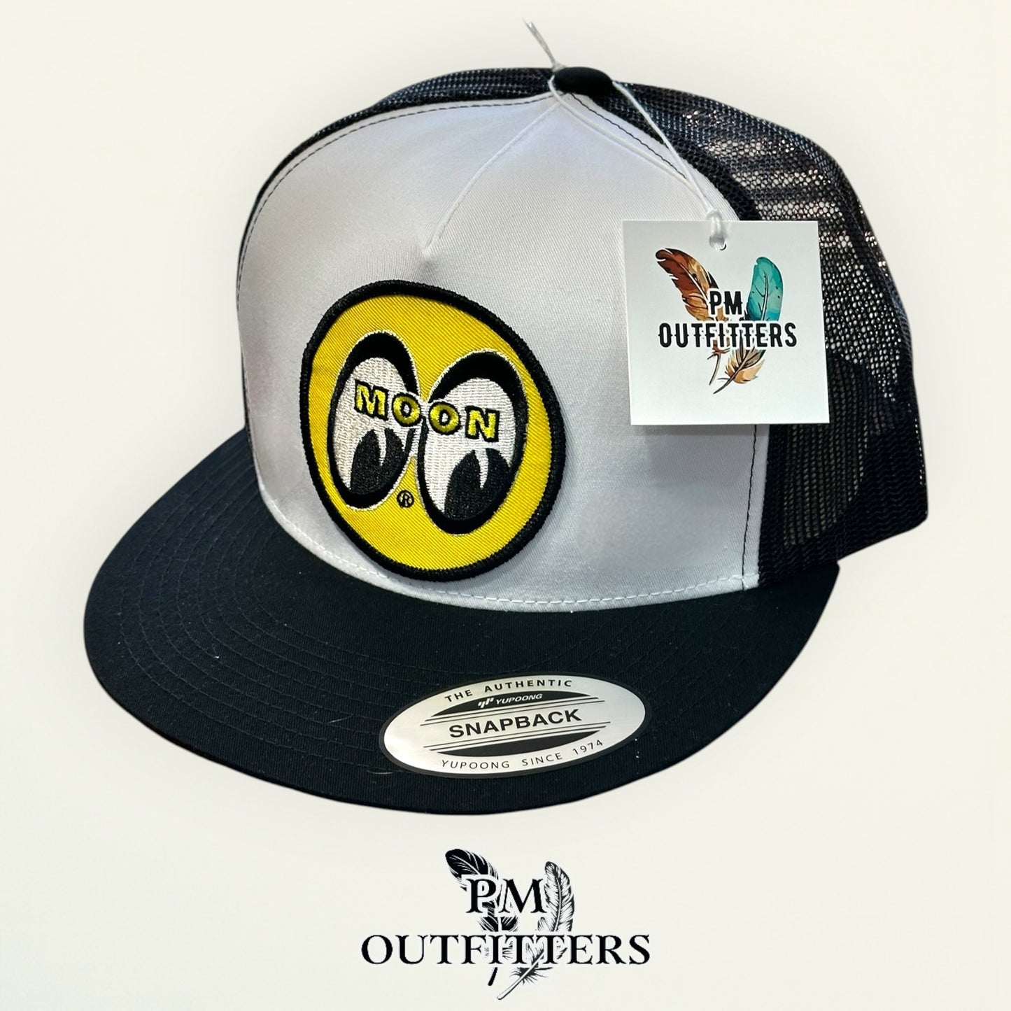 Mooneyes Speed Equipment Hat | Yupoong 6006 White & Black Flatbill