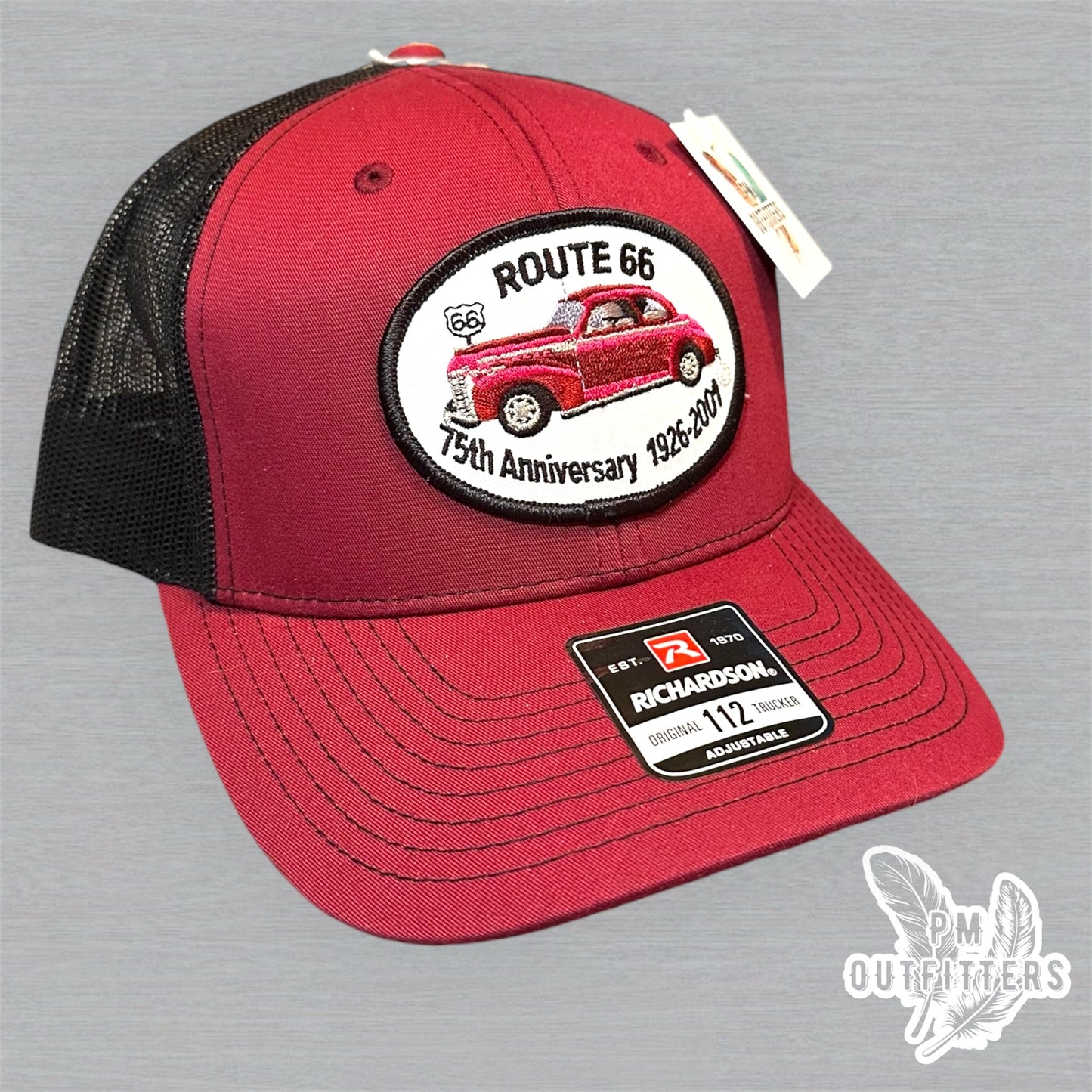 Vintage Route 66 75th Anniversary Patch Trucker Hat - Richardson 112 Maroon Black