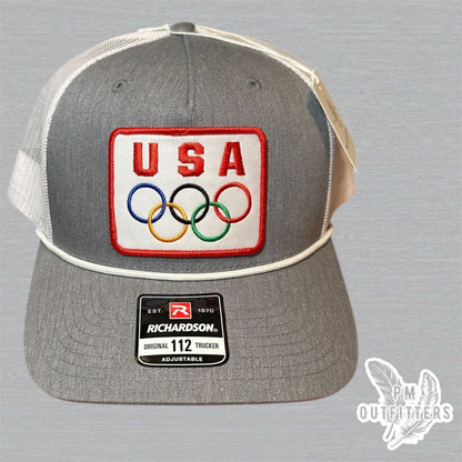 Vintage USA Olympics Rope Trucker Hat - Heather Gray & White Richardson 112