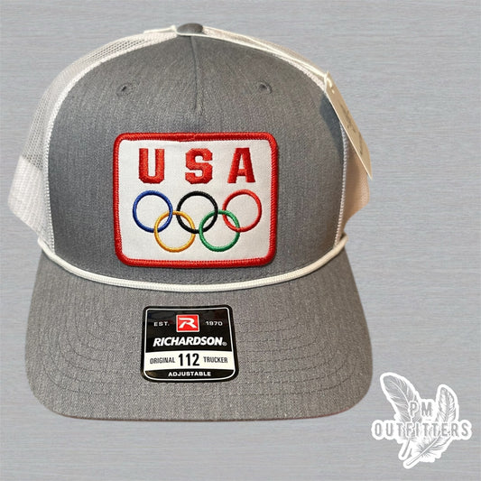 Vintage USA Olympics Rope Trucker Hat - Heather Gray & White Richardson 112