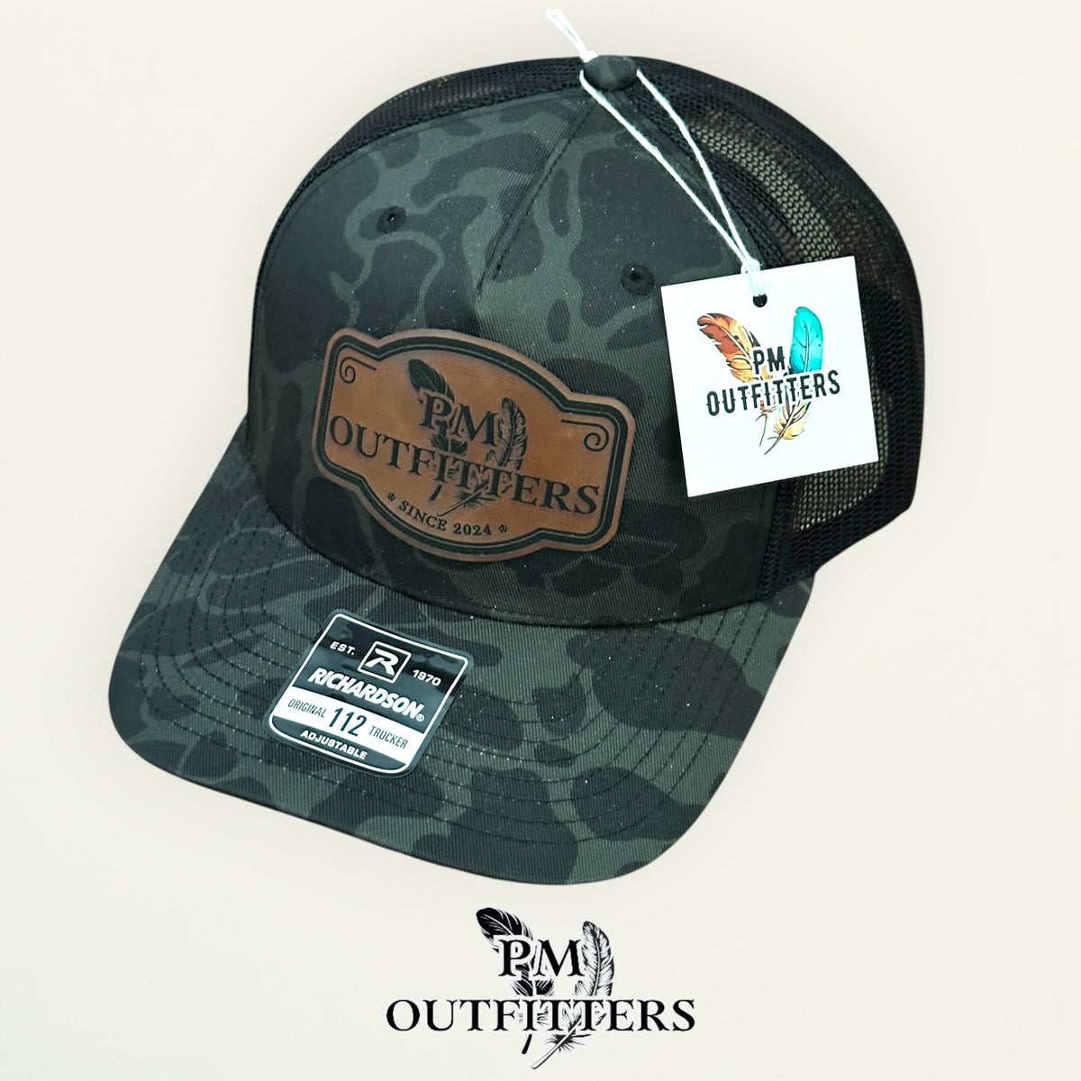 PM Outfitters trucker hat profile view Sable Duck camo brim