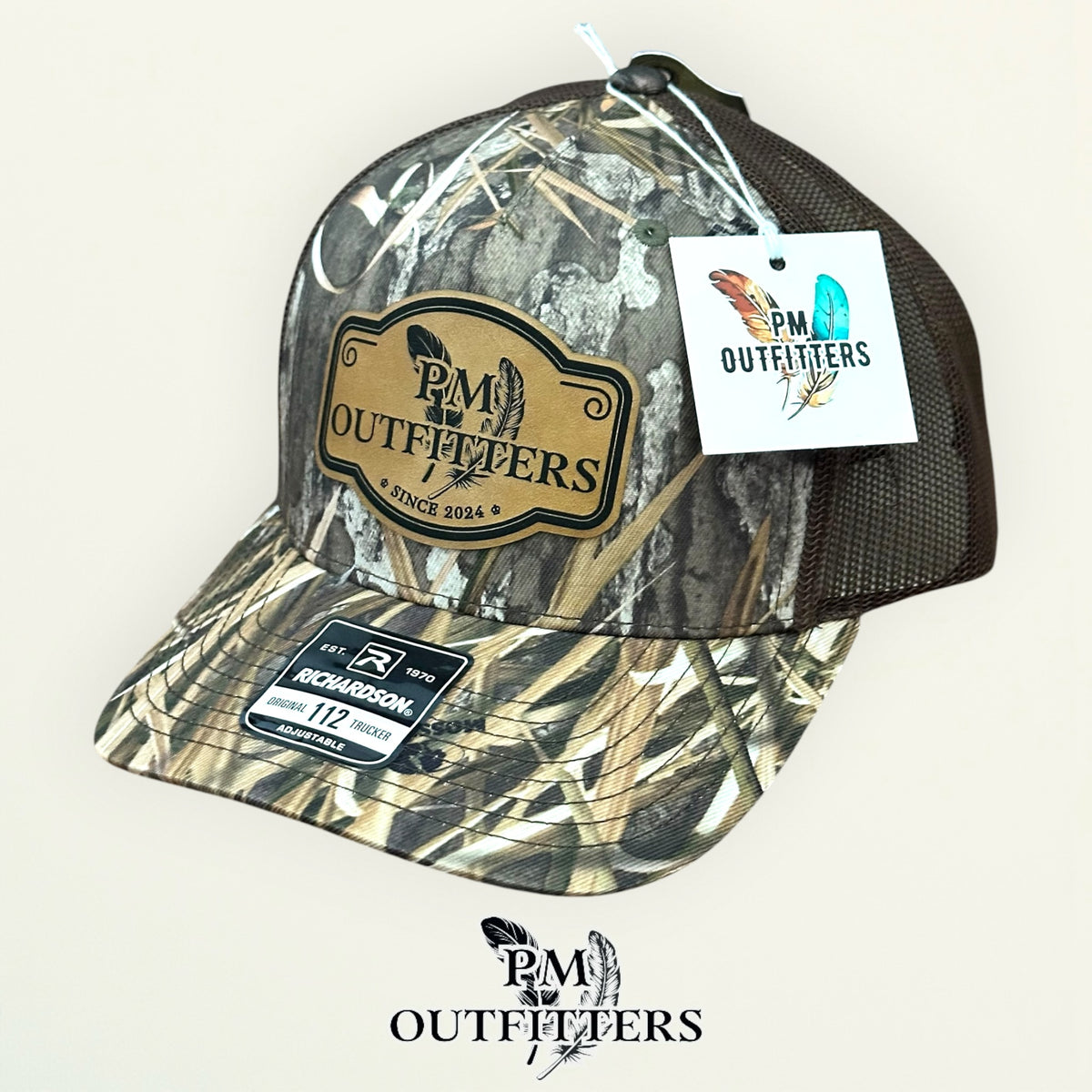 PM Outfitters Richardson 112 trucker hat interior tag detail