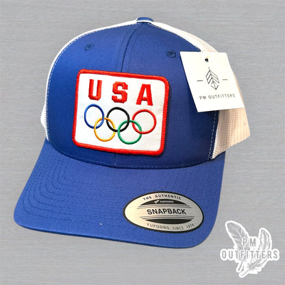 Team USA Olympics Trucker Hat - Retro Patch YP Classics 6601 Blue White