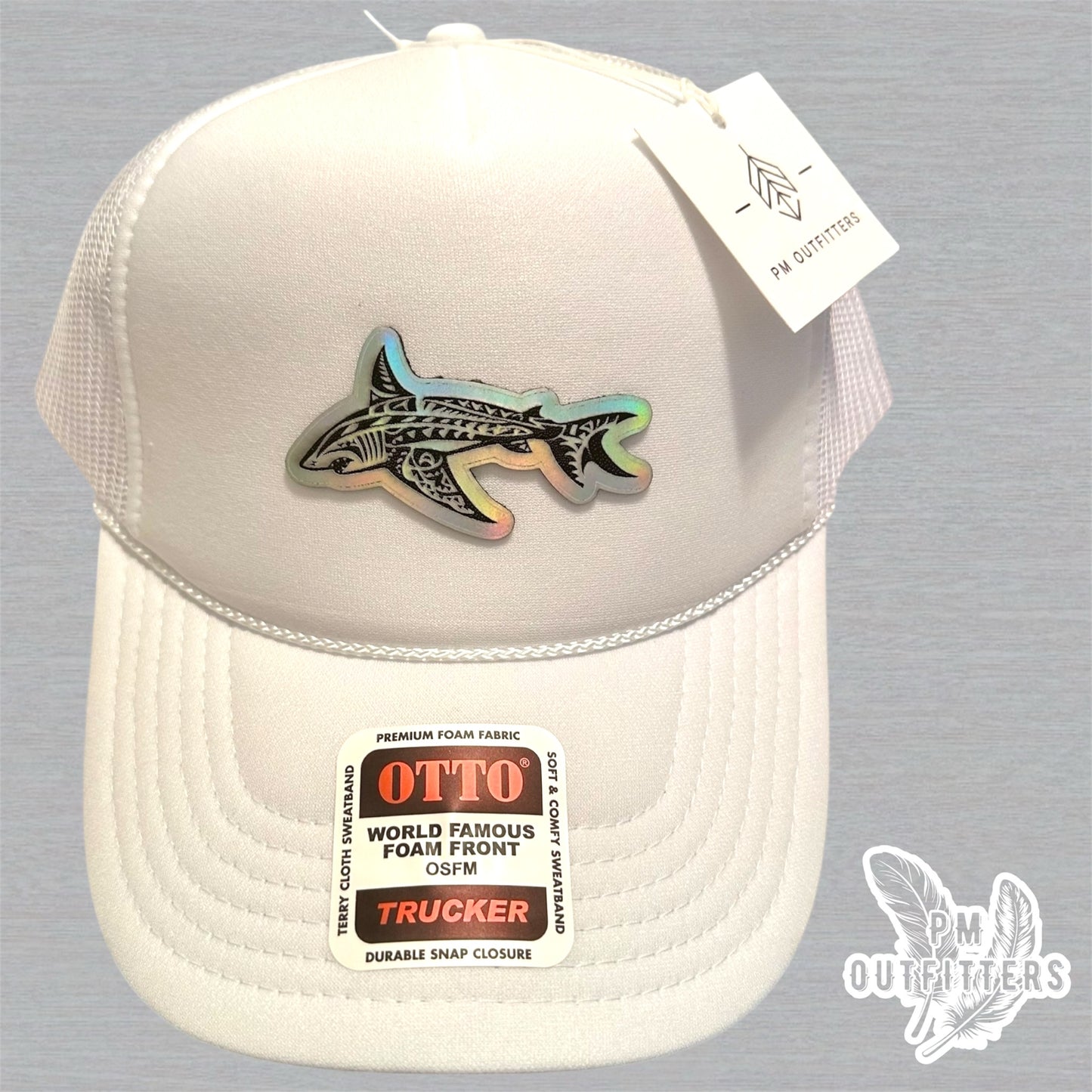 PM Outfitters Custom Design Holographic Tribal Shark Foam Rope Trucker